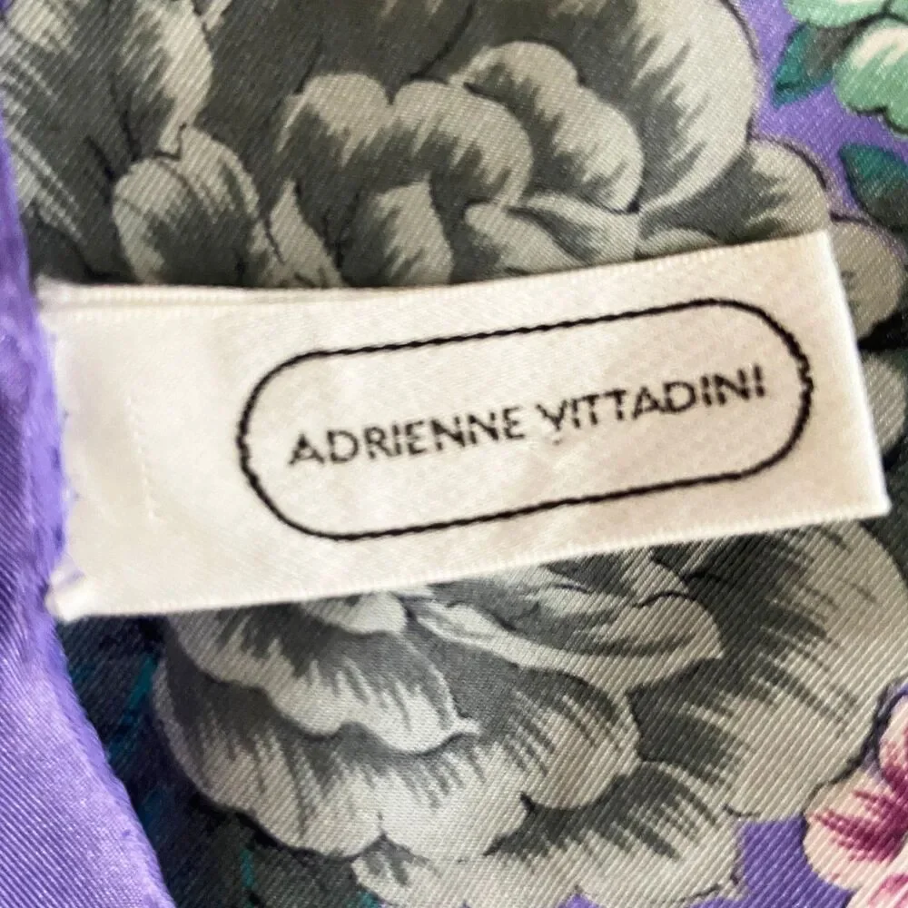 Vintage Adrienne Vittadini Silk Scarf Purple Floral 34-inches x 35-inches